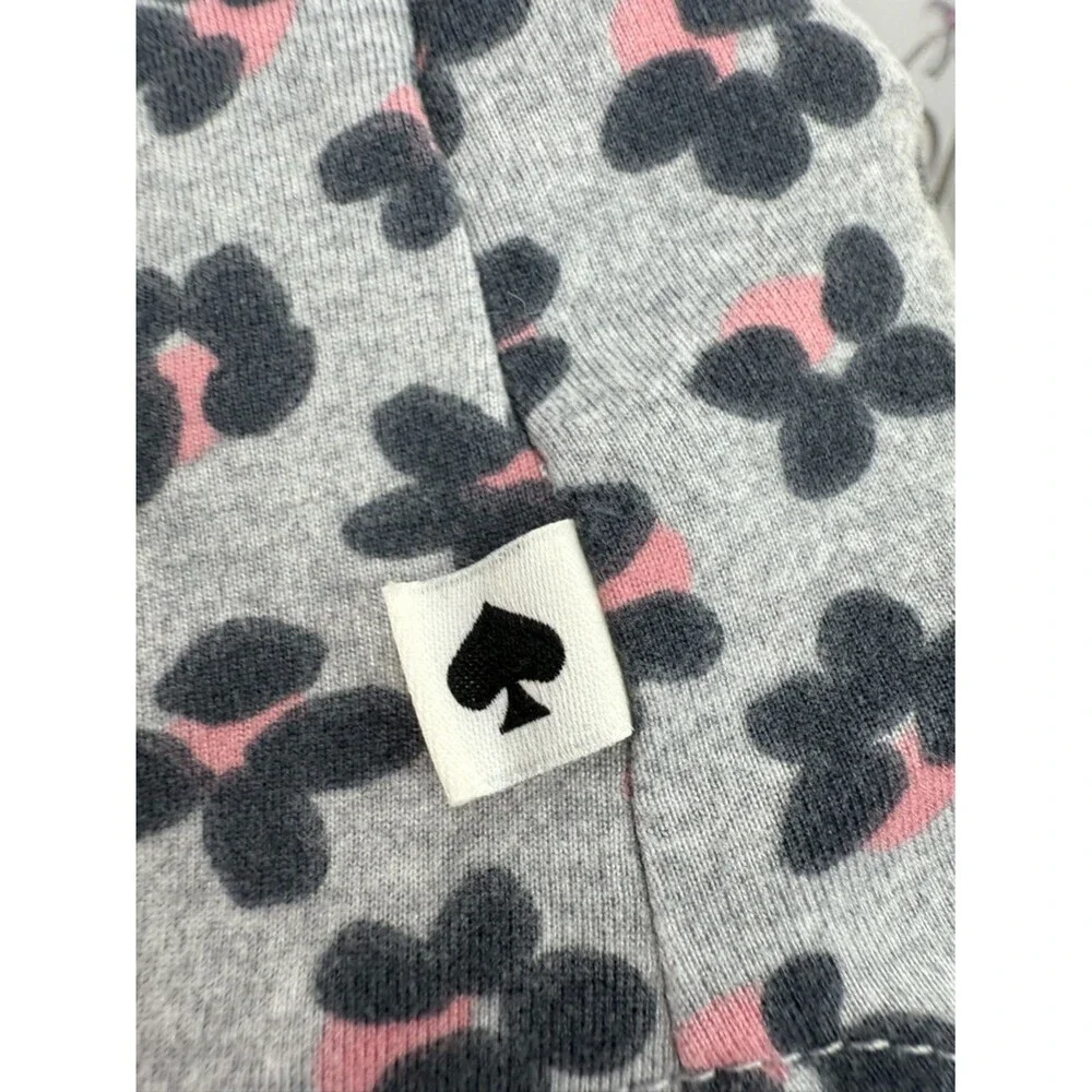 kate spade tee Gray Short Sleeve Button-Up Top with Black and Pink Floral Print